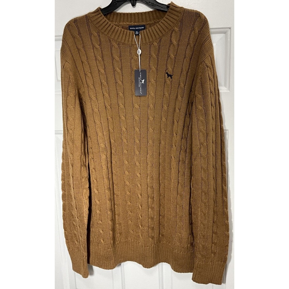 Simply Southern Embroidered Logo Cable Knit Coffee/Brown Sweater Women's XL